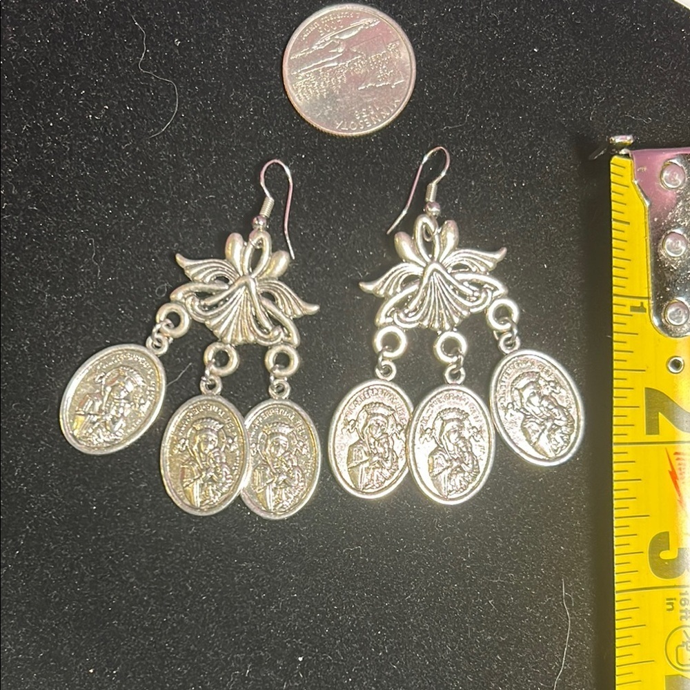 Silver Saints Medallion Elegant Earrings - Picture 6 of 6